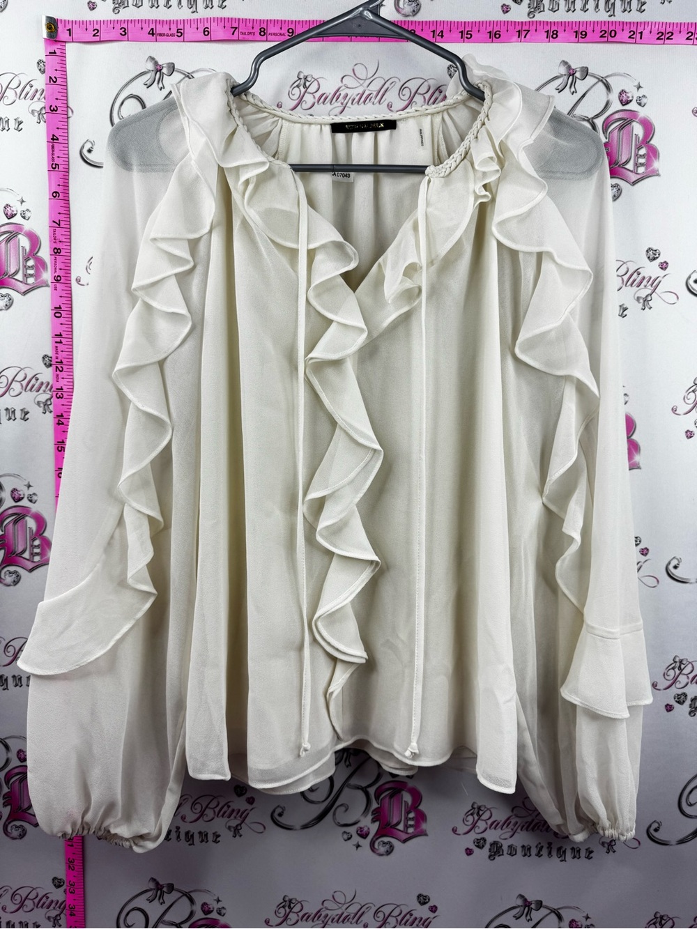 Kobi Halperin blouse shirt ruffle bubble sleeve Ivory Ruffle Tie-Neck Blouse